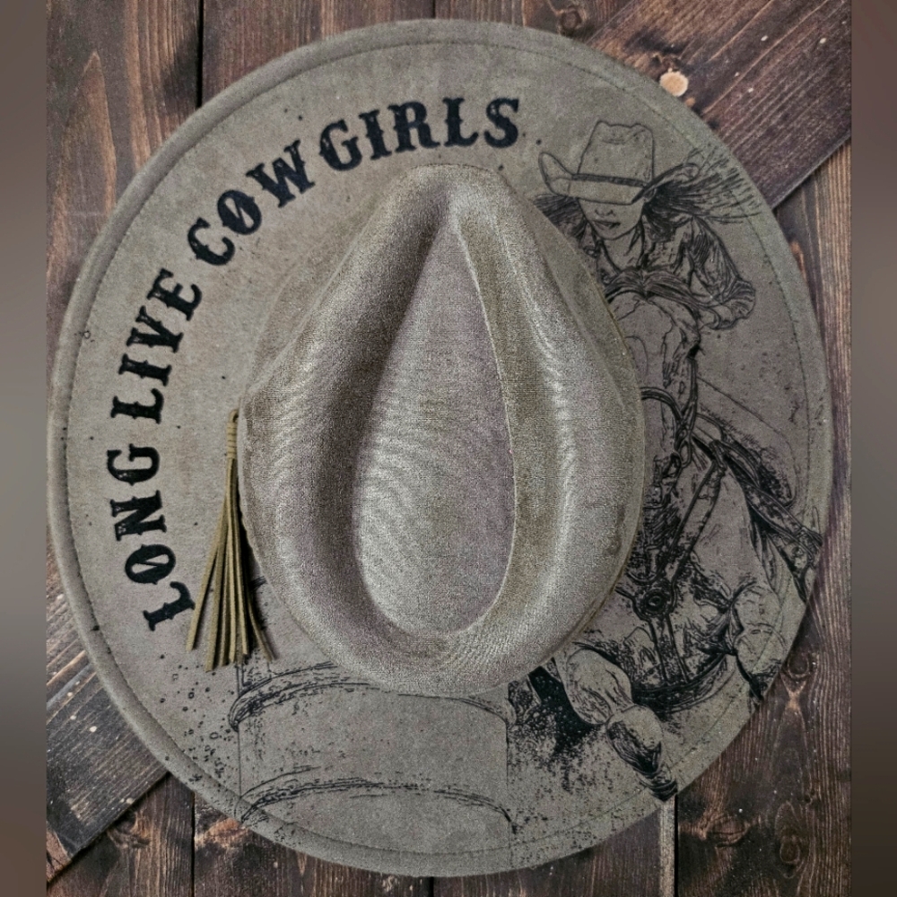 NWT Engraved Barrel Racing Fedora Hat In Olive Green